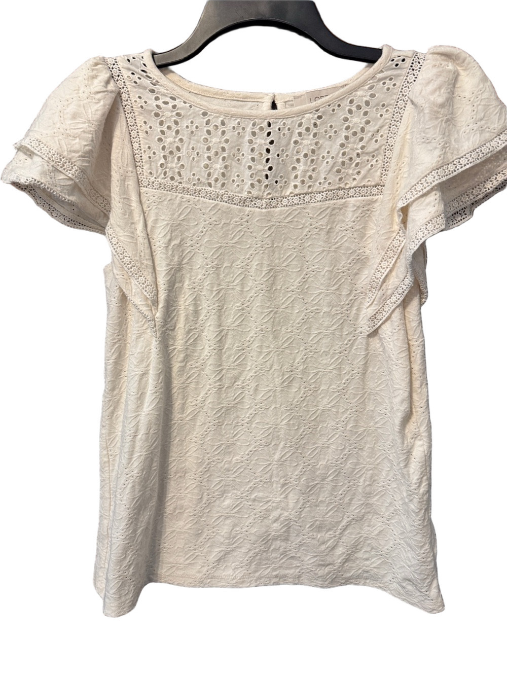 LOFT Off-White Eyelet Yoke Flutter Sleeve Blouse Size M - Picture 2 of 3